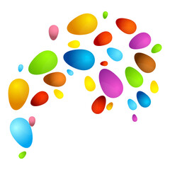 Scatter of colored painted eggs for Easter