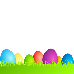 Fototapeta na wymiar Set of colored eggs on green grass, holiday easter