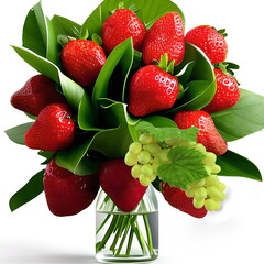strawberry bouquet and grape   in glass vase fruita concept still life generated al