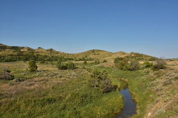 Winding Creek Through Rural Landscape of North Dakota