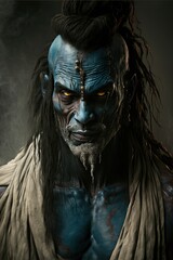 Obraz premium Portrait of a Jinn - Arabic Islam Blue Genie Creature. Generative AI.