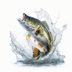 Bass Fish Splash Icon Isolated on White Background. Generative AI. - obrazy, fototapety, plakaty