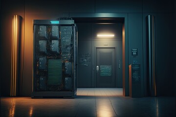 Server Room Interior. Generative AI.
