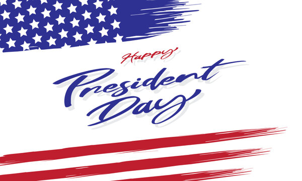 Happy Presidents Day with stars and stripes. Vector illustration Hand drawn text lettering for Presidents day in USA. Script. Calligraphic design for print greetings card, sale banner, poster. Colorfu