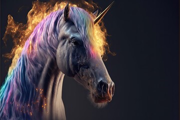 Fototapeta na wymiar Magical Purple Fire Unicorn. Generative AI.