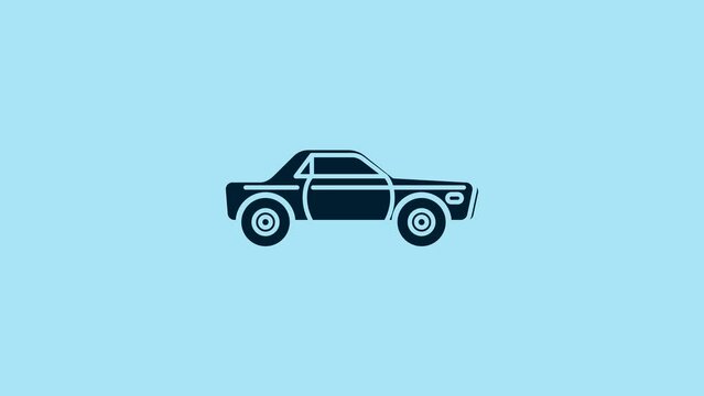 Blue Sedan car icon isolated on blue background. 4K Video motion graphic animation