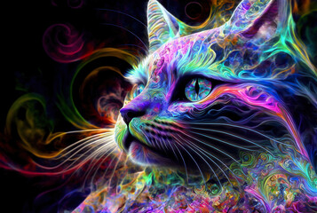 Psychedelic Cat. Generated by Midjourney AI