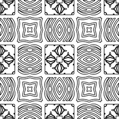 Stylish texture with figures from lines.
Abstract geometric black and white pattern for web page, textures, card, poster, fabric, textile. Monochrome graphic repeating design. 