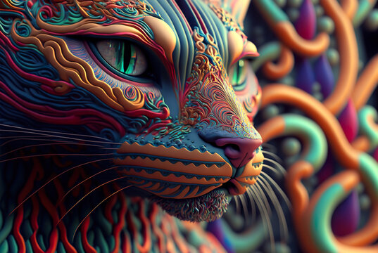 Psychedelic Cat. Generated by Midjourney AI