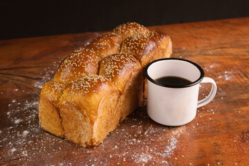 photography of homemade organic bread on the table with coffee