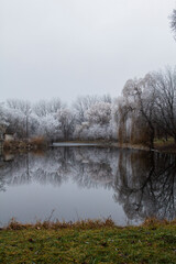 Winter landscape in Moldova on a cloudy day.
