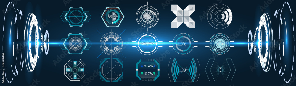 Poster Head-up display elements for the web and app. Futuristic user interface. set of black and white infographic elements.