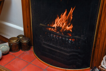 A coal fire to heat the home during winter months
