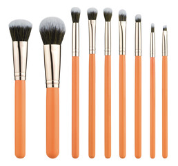 Orange makeup brush set mockup.	