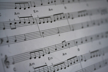 close up of music notes singing song instrument text graphic lines manuscript musician performance...