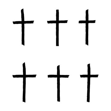 Set Of Hand Drawn Black Grunge Cross Icons. Collection of Cross isolated on white background. vector illustration