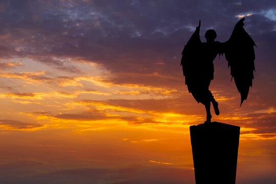 September 10, 2022 : Icarus statue in Ayia Napa park, tourist resort on the coast of Cyprus.