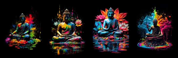 Foto op Plexiglas Abstract buddha sitting with lotus. AI generative. © Vjom