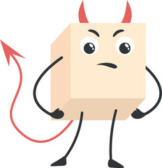 Sugar cube evil mascot. Unhealthy nutrition devil character