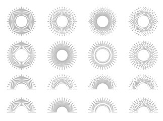 Sunburst set. Sunburst line illustration on white background.Sunrise rays light burst line sunshine sunbeam vintage border symbol. Big collection sunburst best quality. Vector illustration