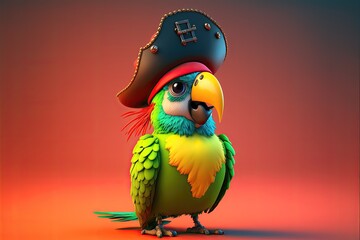 Cute 3D Cartoon parrot character. Generative AI