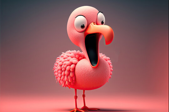 Cute 3D Cartoon flamingo character. Generative AI