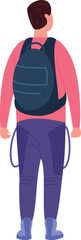 Young man with backpack. Student character rear view