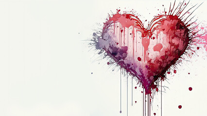 Abstract Heart Painting, Colorful Watercolor Ink Illustration, Splatters and Drips, Background, Valentine's Day, Made with Generative AI