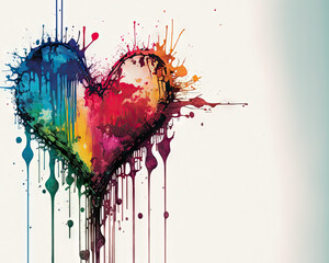 Abstract Heart Painting, Colorful Watercolor Ink Illustration, Splatters and Drips, Background, Valentine's Day, Made with Generative AI