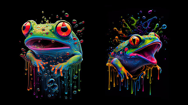 Red-eyed tree frog on black background. AI generative.