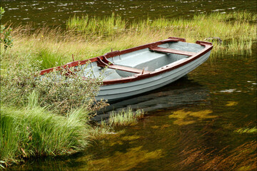 Rowboat, on shore of Kylemore lake, near Kylmore Abbey, 