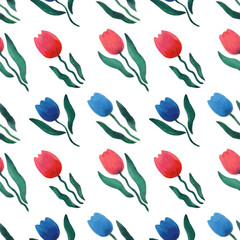 Fototapeta na wymiar Floral pattern with spring flowers tulips. Hand drawn illustration