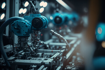 Modern Manufacture Car factory, conveyor line with Automated robot arm. Concept Industry innovation engineer. Generation AI