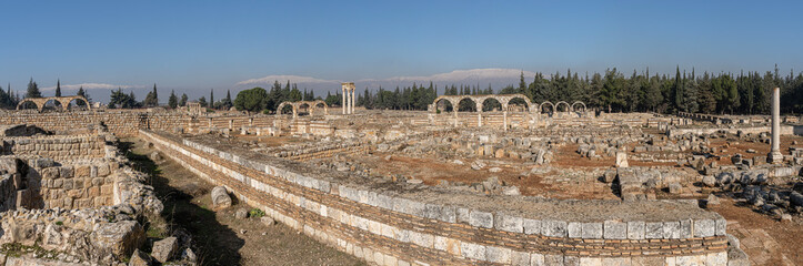 Remains of street in Umayyad city ruins in Anjar, Bekaa valley, Lebanon