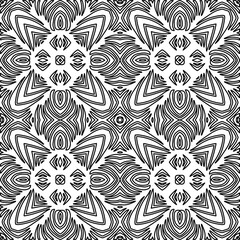 Stylish texture with figures from lines.
Abstract geometric black and white pattern for web page, textures, card, poster, fabric, textile. Monochrome graphic repeating design. 