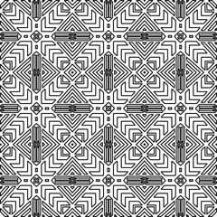 Stylish texture with figures from lines.
Abstract geometric black and white pattern for web page, textures, card, poster, fabric, textile. Monochrome graphic repeating design. 