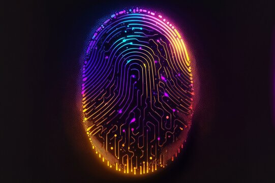 Digital fingerprint scanning verification process. Future security technology against digital cyber crime. Generative AI.