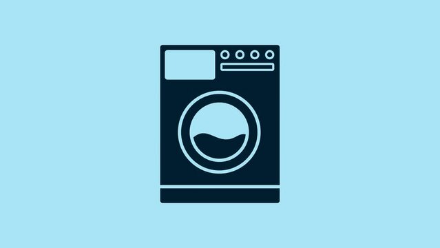 Blue Washer icon isolated on blue background. Washing machine icon. Clothes washer - laundry machine. Home appliance symbol. 4K Video motion graphic animation