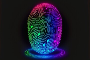 Digital fingerprint scanning verification process. Future security technology against digital cyber crime. Generative AI.