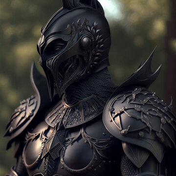 medieval knight black elfe armor beautifull details 