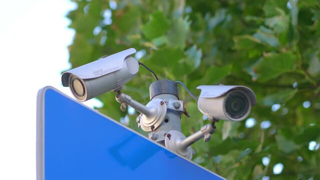 Security camera on the wall in 4k slow motion 60fps