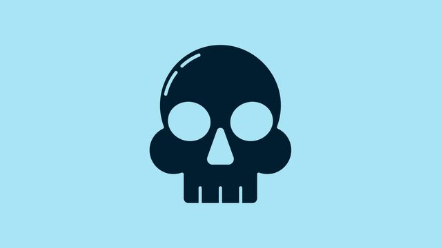 Blue Skull icon isolated on blue background. Happy Halloween party. 4K Video motion graphic animation