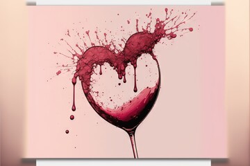 Naklejka na ściany i meble a wine glass with a liquid splashing out of it on a pink background with a white frame around it and a pink background with a white border. generative ai