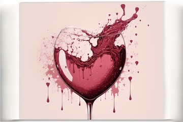 Obraz na płótnie Canvas a glass of wine with a splash of wine on it and a pink background with red drops of wine on it and a white background with a pink background. generative ai