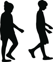 boy and girl walking, body silhouette vector
