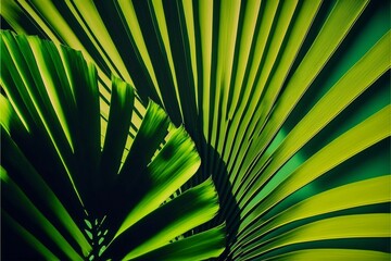 Tropical Green Palm Leaves on dark background. Tropical jungle nature. AI