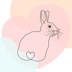 bunny with heart background, tail, whiskers, pastel lineart drawn lunar chinese new year rabbit valentine's day valentine romantic cute heart-shaped adorable sweet pet animal contour line lines poster
