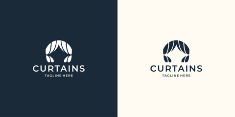 curtains logo design inspiration. circus curtain round concept black and white vector template.
