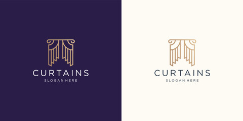 circus curtains logo template inspiration. golden color, flat curtain logo, circus curtain symbol.