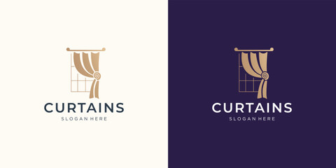 minimalist curtain logo inspiration with line art window style and business card template design.